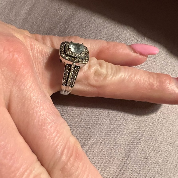 LeVian 14k Chocolate Diamonds Sea Blue Aquamarine Diamond Ring Size 7 - Picture 11 of 12
